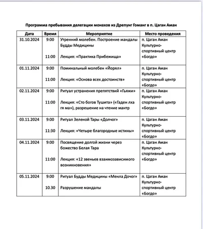 Делегация монахов из Дрепунг Гоманг отправилась в п. Цаган Аман
