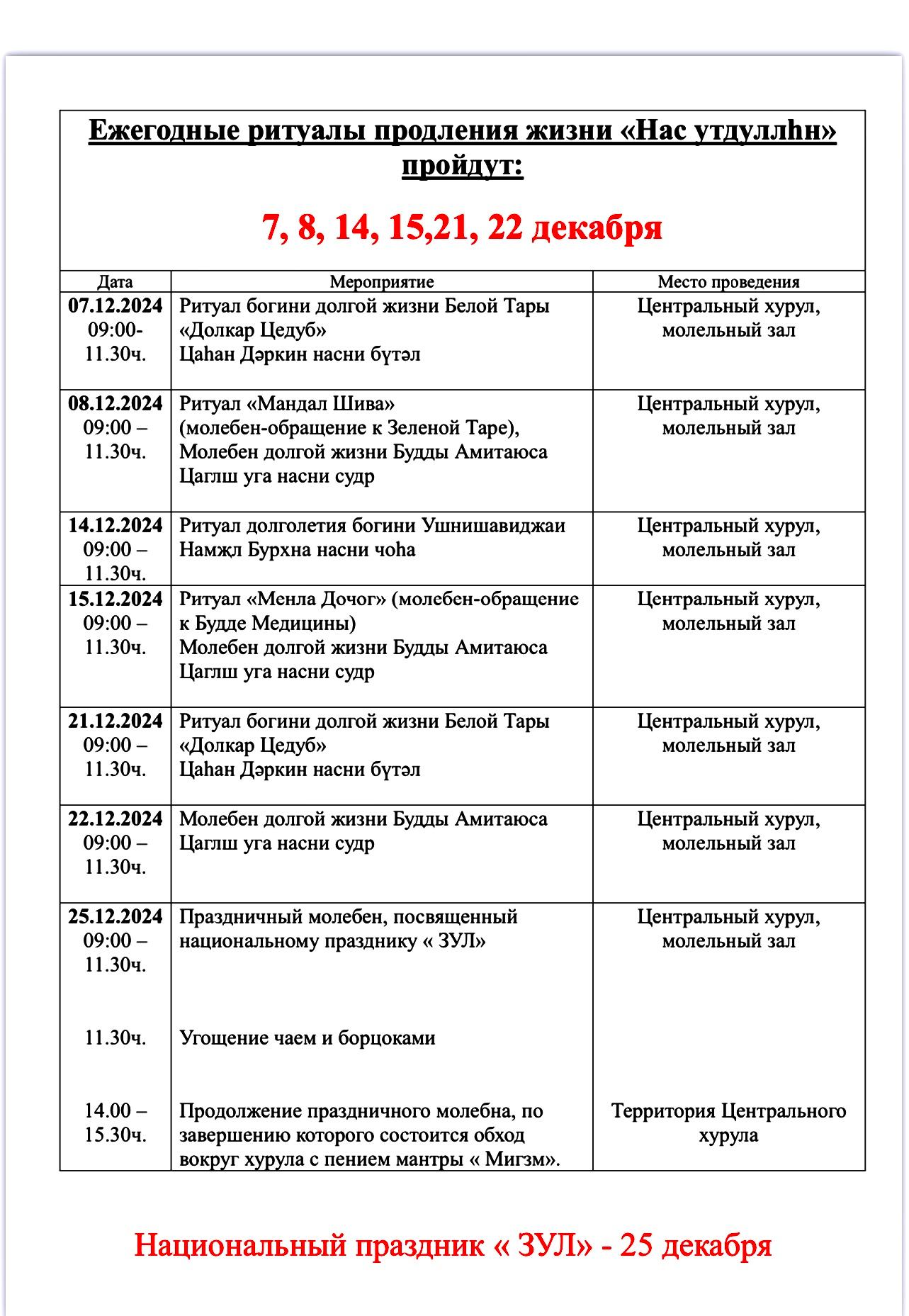 В преддверии национального праздника «ЗУЛ» в Центральном хуруле пройдут ежегодные ритуалы продления жизни